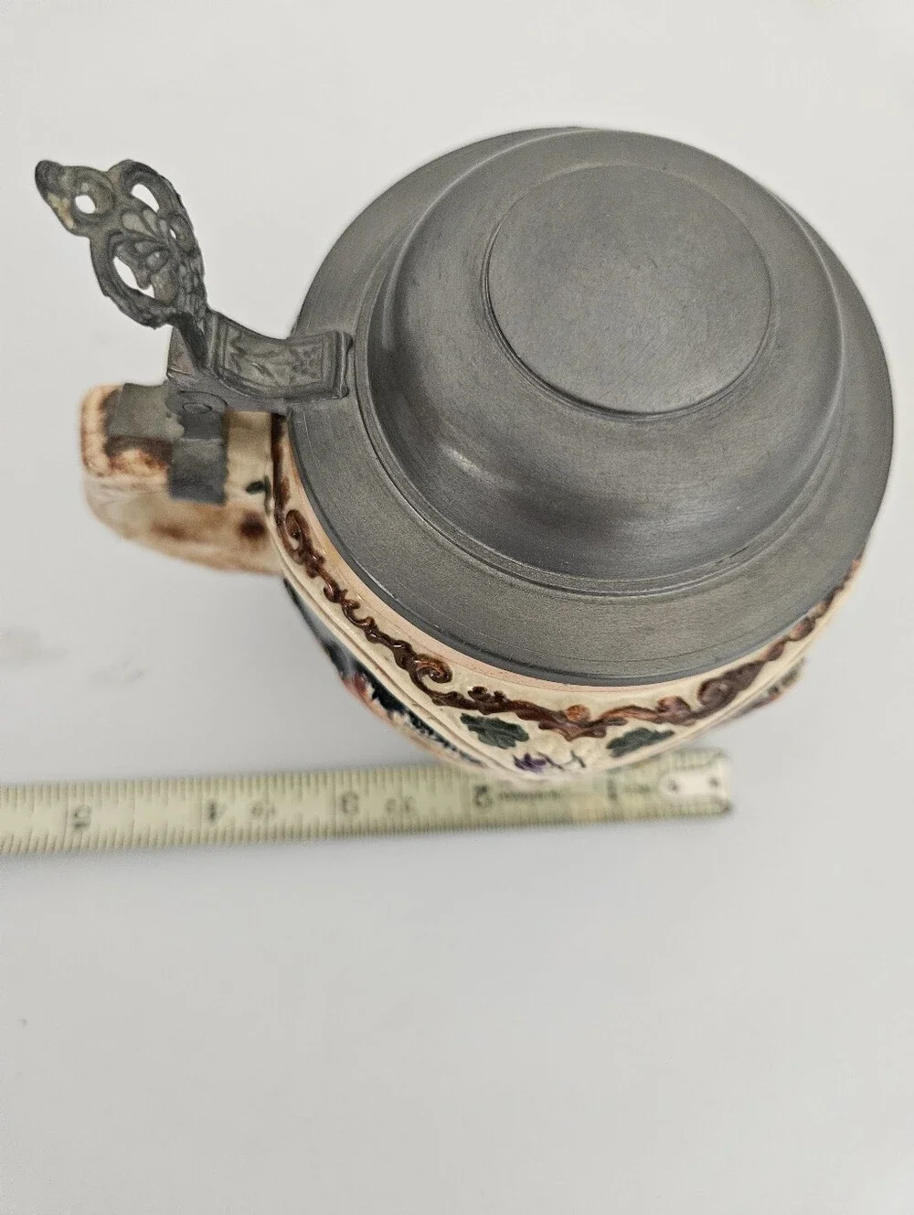 VTG Set of Two German Rhein River Stoneware Pewter Lid Steins | SZ 4